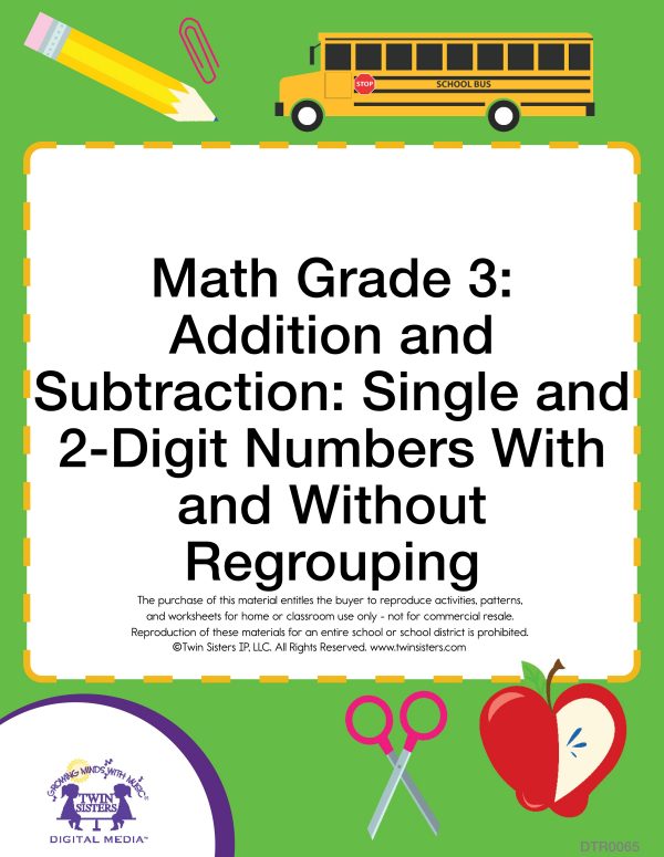 Image representing cover art for Math Grade 3: Addition and Subtraction: Single and 2-Digit Numbers With and Without Regrouping