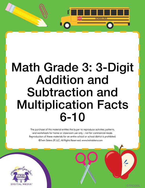 Image Representing Cover Art For Math Grade 3: 3-Digit Addition And Subtraction And Multiplication Facts 6-10