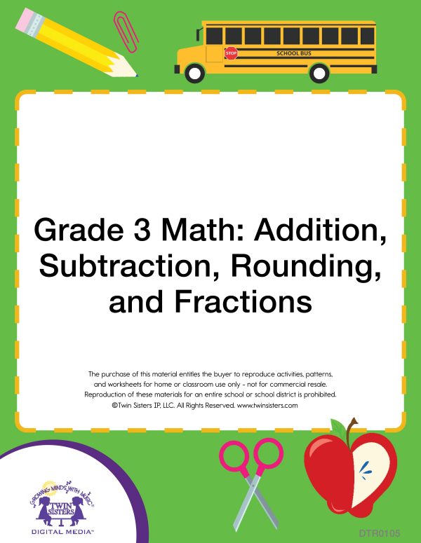 Image representing cover art for Grade 3 Math: Addition, Subtraction, Rounding, and Fractions