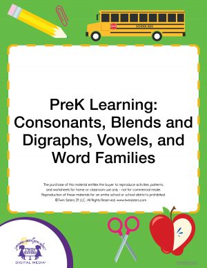 Image representing cover art for PreK Learning: Consonants, Blends and Digraphs, Vowels, and Word Families