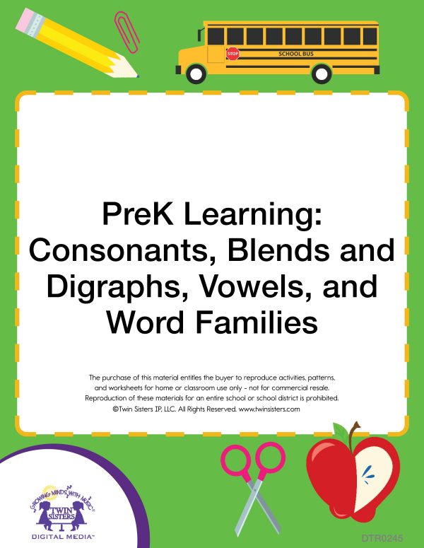 Image Representing Cover Art For Prek Learning: Consonants, Blends And Digraphs, Vowels, And Word Families